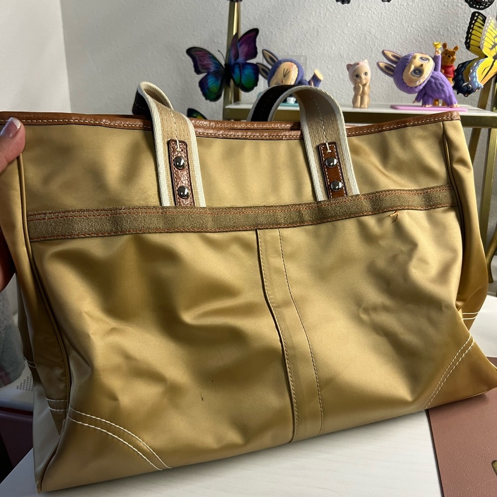 Coach Gold Tote Bag with Brown suede Accents - Picture 2 of 11